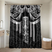 Tiki Drum Hawaii Bathroom Set Hawaiian Kakau Tattoo Style LT14 Shower Curtain Only Black - Polynesian Pride