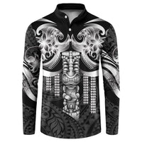 Tiki Drum Hawaii Button Sweatshirt Hawaiian Kakau Tattoo Style LT14 Black - Polynesian Pride
