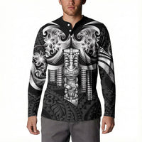 Tiki Drum Hawaii Button Sweatshirt Hawaiian Kakau Tattoo Style LT14 - Polynesian Pride