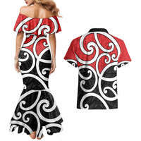 New Zealand Couples Matching Mermaid Dress and Hawaiian Shirt Maori Koru Tino Rangatiratanga Color LT14 - Polynesian Pride