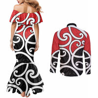 New Zealand Couples Matching Mermaid Dress and Long Sleeve Button Shirt Maori Koru Tino Rangatiratanga Color LT14 - Polynesian Pride