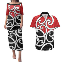 New Zealand Couples Matching Puletasi and Hawaiian Shirt Maori Koru Tino Rangatiratanga Color LT14 Red - Polynesian Pride