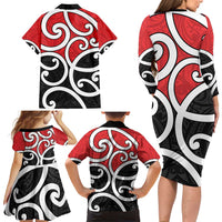 New Zealand Family Matching Long Sleeve Bodycon Dress and Hawaiian Shirt Maori Koru Tino Rangatiratanga Color LT14 - Polynesian Pride
