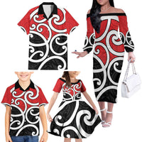 New Zealand Family Matching Off The Shoulder Long Sleeve Dress and Hawaiian Shirt Maori Koru Tino Rangatiratanga Color LT14 - Polynesian Pride