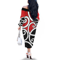 New Zealand Family Matching Off The Shoulder Long Sleeve Dress and Hawaiian Shirt Maori Koru Tino Rangatiratanga Color LT14 - Polynesian Pride