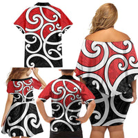 New Zealand Family Matching Off Shoulder Short Dress and Hawaiian Shirt Maori Koru Tino Rangatiratanga Color LT14 - Polynesian Pride