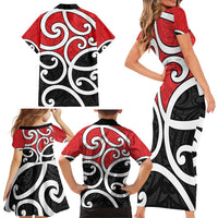 New Zealand Family Matching Short Sleeve Bodycon Dress and Hawaiian Shirt Maori Koru Tino Rangatiratanga Color LT14 - Polynesian Pride