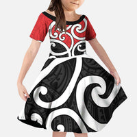 New Zealand Kid Short Sleeve Dress Maori Koru Tino Rangatiratanga Color LT14 KID Red - Polynesian Pride