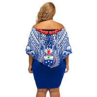 Custom Samoa Rugby Family Matching Off Shoulder Short Dress and Hawaiian Shirt 2023 Go Manu Samoa With Ula Fala Style LT14 - Polynesian Pride