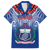 Custom Samoa Rugby Family Matching Short Sleeve Bodycon Dress and Hawaiian Shirt 2023 Go Manu Samoa With Ula Fala Style LT14 Dad's Shirt - Short Sleeve Blue - Polynesian Pride