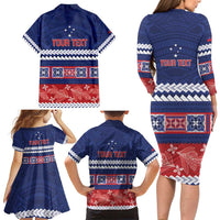 Personalised FAST Samoa Siapo Family Matching Long Sleeve Bodycon Dress and Hawaiian Shirt Teuila Flowers Samoan Pattern LT14 - Polynesian Pride