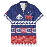 Personalised FAST Samoa Siapo Family Matching Off The Shoulder Long Sleeve Dress and Hawaiian Shirt Teuila Flowers Samoan Pattern LT14 Dad's Shirt - Short Sleeve Blue - Polynesian Pride
