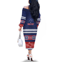 Personalised FAST Samoa Siapo Family Matching Off The Shoulder Long Sleeve Dress and Hawaiian Shirt Teuila Flowers Samoan Pattern LT14 - Polynesian Pride
