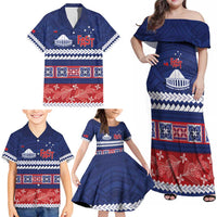 Personalised FAST Samoa Siapo Family Matching Off Shoulder Maxi Dress and Hawaiian Shirt Teuila Flowers Samoan Pattern LT14 - Polynesian Pride