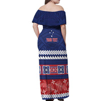 Personalised FAST Samoa Siapo Family Matching Off Shoulder Maxi Dress and Hawaiian Shirt Teuila Flowers Samoan Pattern LT14 - Polynesian Pride