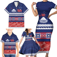 Personalised FAST Samoa Siapo Family Matching Short Sleeve Bodycon Dress and Hawaiian Shirt Teuila Flowers Samoan Pattern LT14 - Polynesian Pride