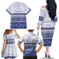 Personalised HRPP Samoa Siapo Family Matching Off The Shoulder Long Sleeve Dress and Hawaiian Shirt Teuila Flowers Samoan Pattern LT14 - Polynesian Pride