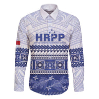 Personalised HRPP Samoa Siapo Family Matching Off The Shoulder Long Sleeve Dress and Hawaiian Shirt Teuila Flowers Samoan Pattern LT14 Dad's Shirt - Long Sleeve White - Polynesian Pride