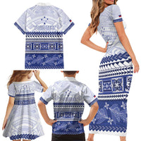 Personalised HRPP Samoa Siapo Family Matching Short Sleeve Bodycon Dress and Hawaiian Shirt Teuila Flowers Samoan Pattern LT14 - Polynesian Pride