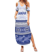 Personalised HRPP Samoa Siapo Family Matching Summer Maxi Dress and Hawaiian Shirt Teuila Flowers Samoan Pattern LT14 Mom's Dress White - Polynesian Pride