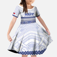Personalised HRPP Samoa Siapo Family Matching Tank Maxi Dress and Hawaiian Shirt Teuila Flowers Samoan Pattern LT14 Daughter's Dress White - Polynesian Pride