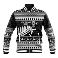 New Zealand Christmas Rugby Personalised Baseball Jacket Meri Kirihimete All Black Maori LT14 Unisex Black - Polynesian Pride