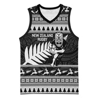 New Zealand Christmas Rugby Personalised Basketball Jersey Meri Kirihimete All Black Maori LT14 Unisex Black - Polynesian Pride