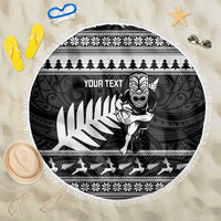 New Zealand Christmas Rugby Personalised Beach Blanket Meri Kirihimete All Black Maori LT14 One Size 150cm Black - Polynesian Pride