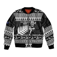 New Zealand Christmas Rugby Personalised Bomber Jacket Meri Kirihimete All Black Maori LT14 Unisex Black - Polynesian Pride