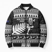 New Zealand Christmas Rugby Personalised Bomber Puffer Jacket Meri Kirihimete All Black Maori LT14 Unisex Black - Polynesian Pride