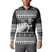 New Zealand Christmas Rugby Personalised Button Sweatshirt Meri Kirihimete All Black Maori LT14 - Polynesian Pride