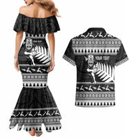 New Zealand Christmas Rugby Personalised Couples Matching Mermaid Dress and Hawaiian Shirt Meri Kirihimete All Black Maori LT14 - Polynesian Pride