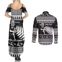 New Zealand Christmas Rugby Personalised Couples Matching Summer Maxi Dress and Long Sleeve Button Shirt Meri Kirihimete All Black Maori LT14 - Polynesian Pride
