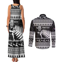 New Zealand Christmas Rugby Personalised Couples Matching Tank Maxi Dress and Long Sleeve Button Shirt Meri Kirihimete All Black Maori LT14 - Polynesian Pride