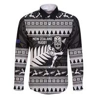 New Zealand Christmas Rugby Personalised Family Matching Long Sleeve Bodycon Dress and Hawaiian Shirt Meri Kirihimete All Black Maori LT14 Dad's Shirt - Long Sleeve Black - Polynesian Pride