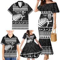 New Zealand Christmas Rugby Personalised Family Matching Mermaid Dress and Hawaiian Shirt Meri Kirihimete All Black Maori LT14 - Polynesian Pride