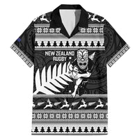 New Zealand Christmas Rugby Personalised Family Matching Mermaid Dress and Hawaiian Shirt Meri Kirihimete All Black Maori LT14 Dad's Shirt - Short Sleeve Black - Polynesian Pride