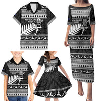New Zealand Christmas Rugby Personalised Family Matching Puletasi and Hawaiian Shirt Meri Kirihimete All Black Maori LT14 - Polynesian Pride