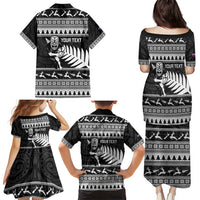 New Zealand Christmas Rugby Personalised Family Matching Puletasi and Hawaiian Shirt Meri Kirihimete All Black Maori LT14 - Polynesian Pride