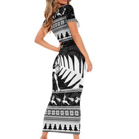 New Zealand Christmas Rugby Personalised Family Matching Short Sleeve Bodycon Dress and Hawaiian Shirt Meri Kirihimete All Black Maori LT14 - Polynesian Pride