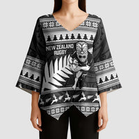 New Zealand Christmas Rugby Personalised Kimono Sleeve Blouse Meri Kirihimete All Black Maori LT14 - Polynesian Pride