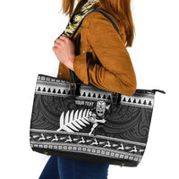 New Zealand Christmas Rugby Personalised Leather Tote Bag Meri Kirihimete All Black Maori LT14 Black - Polynesian Pride