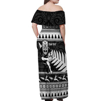 New Zealand Christmas Rugby Personalised Off Shoulder Maxi Dress Meri Kirihimete All Black Maori LT14 - Polynesian Pride