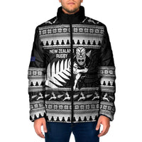 New Zealand Christmas Rugby Personalised Padded Jacket Meri Kirihimete All Black Maori LT14 Men Black - Polynesian Pride