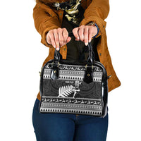 New Zealand Christmas Rugby Personalised Shoulder Handbag Meri Kirihimete All Black Maori LT14 One Size Black - Polynesian Pride