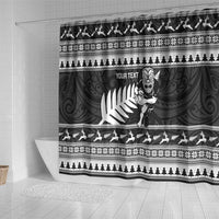 New Zealand Christmas Rugby Personalised Shower Curtain Meri Kirihimete All Black Maori LT14 - Polynesian Pride