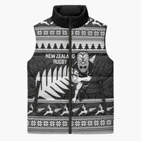 New Zealand Christmas Rugby Personalised Sleeveless Puffer Jacket Meri Kirihimete All Black Maori LT14 Unisex Black - Polynesian Pride