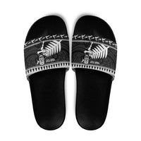 New Zealand Christmas Rugby Personalised Slide Sandals Meri Kirihimete All Black Maori LT14 Black - Polynesian Pride
