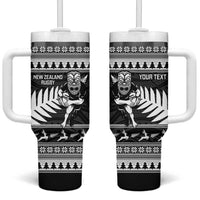 New Zealand Christmas Rugby Personalised Tumbler With Handle Meri Kirihimete All Black Maori LT14 One Size: 40 oz Black - Polynesian Pride