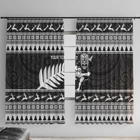 New Zealand Christmas Rugby Personalised Window Curtain Meri Kirihimete All Black Maori LT14 With Hooks Black - Polynesian Pride